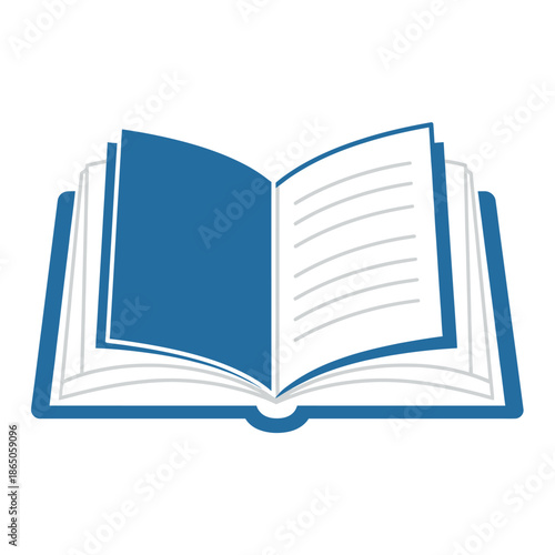Open book illustration with blue cover and lined pages for educational content.