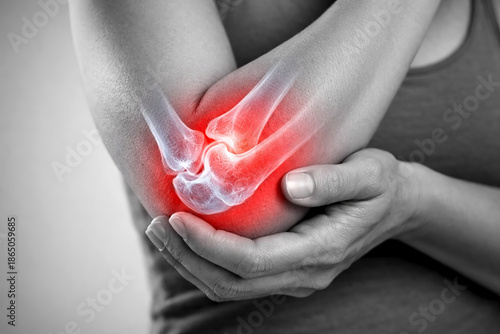 Elbow pain and joint inflammation medical concept close-up