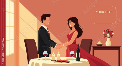 Romantic Dinner Couple Celebrating Love in Elegant Restaurant Setting.