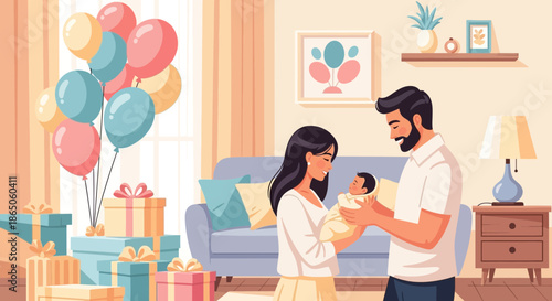 Celebrating New Life A Familys Joyful Moment with Newborn.