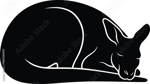 Peaceful sleeping kangaroo silhouette art, minimalist design