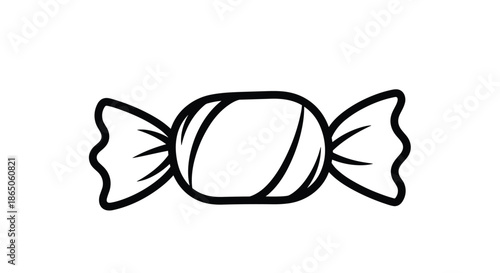 Wrapped piece of candy shown as a simple black and white outline icon for food, sweets, and celebration design elements.