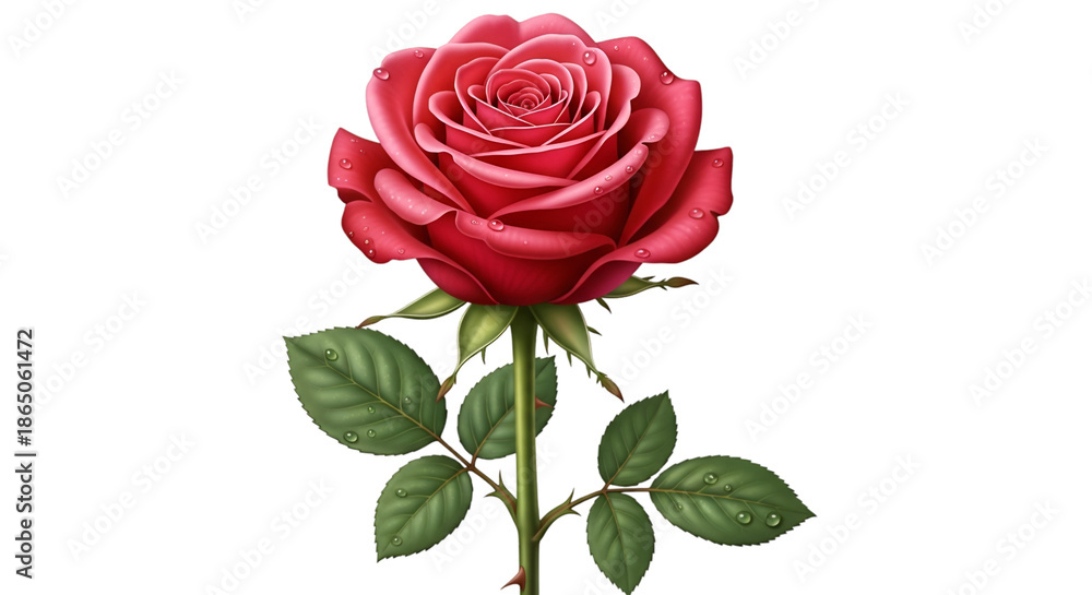 Fototapeta premium Single Red Rose with Water Droplets flower bloom