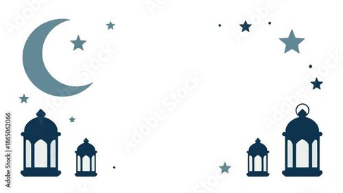 Vector illustration of a mosque design featuring a silhouette of a family with a mother, father, and child expressing love near a tree and a house symbol
