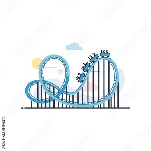 Thrilling Roller Coaster Ride - A Cartoon Illustration of Amusement Park Fun.