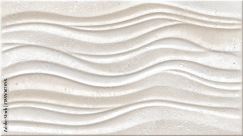 White textured wall with curved wave patterns creating gentle flowing effect, evoking calm and smooth movement in minimalist design