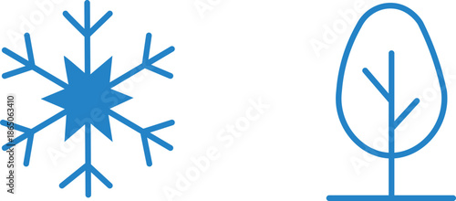 Weather and nature outline icons set. , Four seasons icons set featuring flower sun leaf