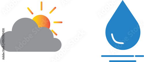 Weather and nature outline icons set. , Four seasons icons set featuring flower sun leaf