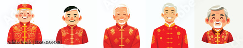 vector avatar of a grandfather face smile in Chinese New Year clothes