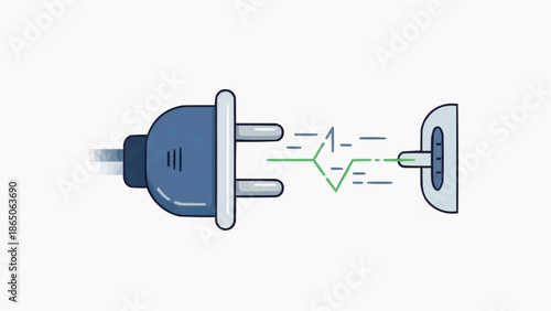 An electrical plug connecting to a socket, illustrating the flow of energy and power