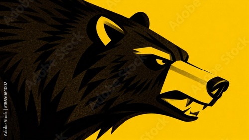Bear head in profile with yellow background