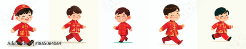 vector of little boy walking on Chinese New Year