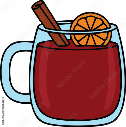 Mulled Wine Illustration with Cinnamon and Orange Slice