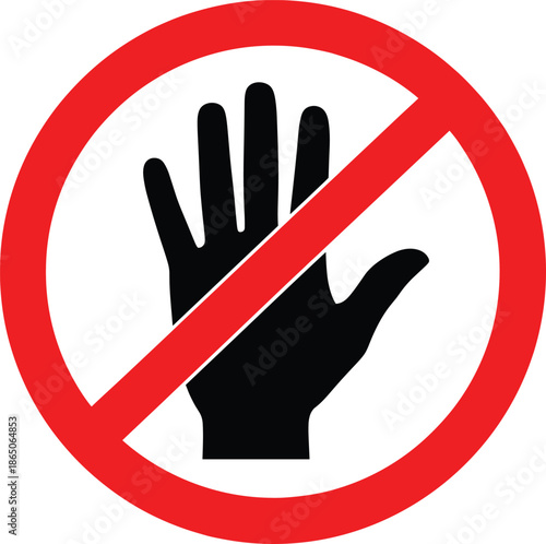Stop Hand Prohibition Sign with Red Circle Warning Symbol Flat Vector Illustration for Restricted Access and Safety Design