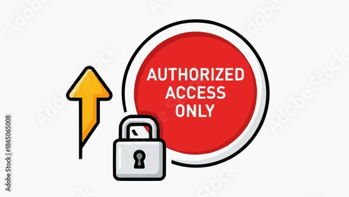 Secure access control system icon illustrating restricted entry and authorized user only sign, emphasizing digital privacy and data protection concepts