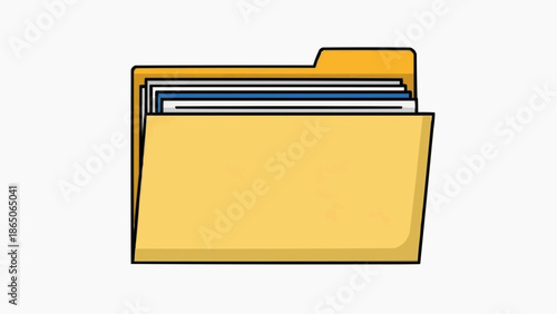 Illustrated yellow folder icon holding multiple documents, symbolizing organized digital and physical file storage, data management, and business administration concepts