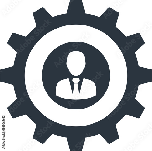 User Profile Inside Gear Icon Flat Vector Illustration for Settings, Management, Business Process, Account, and System Configuration Design