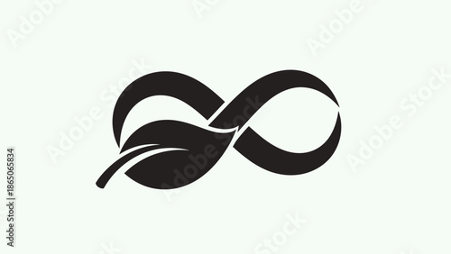 Infinity symbol with a green leaf, representing nature, environment, and endless ecological concepts.