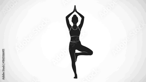 Silhouette of a woman practicing yoga in tree pose, demonstrating balance and mindfulness.