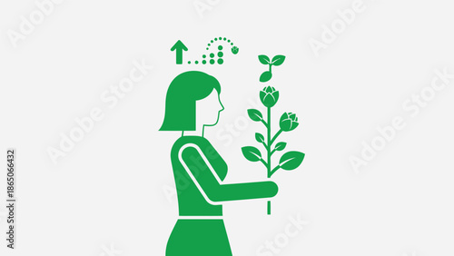 Woman holding a growing plant, symbolizing growth, development, and personal improvement.