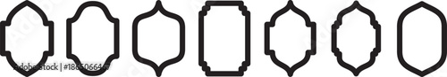 Ramadan frame shape. Islamic window and door icon. Arabic oriental arch. Outline arabesque template. east black icon isolated on white background. Oriental illustration