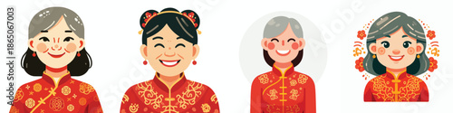 vector of a grandmother happy in Chinese New Year clothes