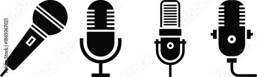 Set of four retro and modern microphones