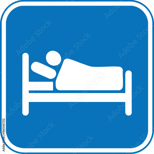 Hospital Bed Symbol Sign With Patient Resting Icon Blue Medical Information