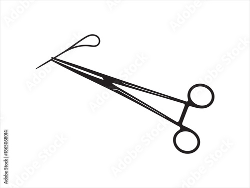 Black surgical forceps with loop on white background medical instrument clamp hemostat