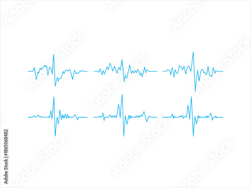 Six blue electrocardiogram lines on white background heart rate pulse