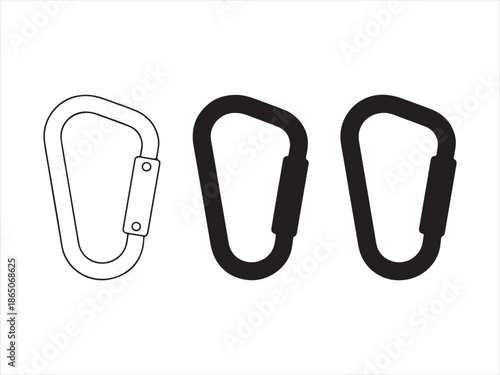 Three carabiner one outline two solid black clip hook climbing mountaineering