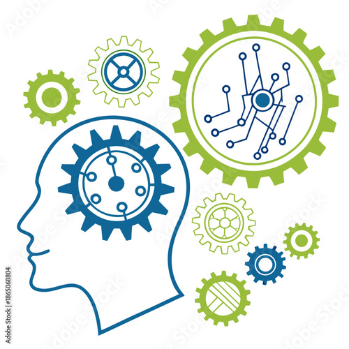 Illustration of a mind with gears