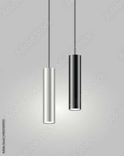 Two modern ceiling lamps on a gray background.