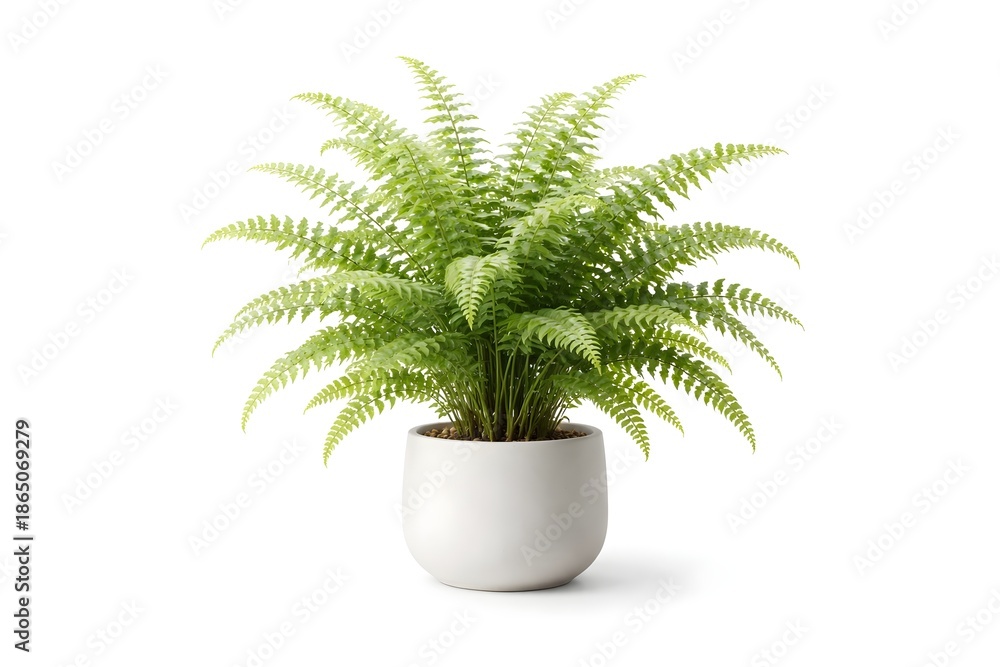 Obraz premium Minimalist Potted Fern Plant Isolated on White Background