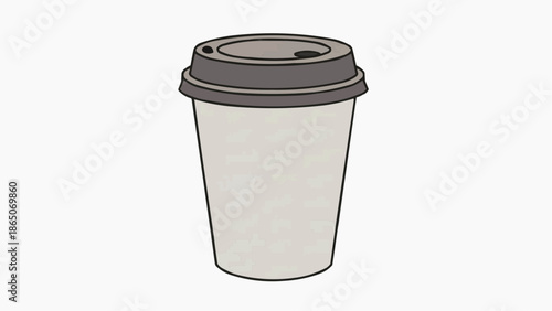 Clean vector drawing of a neutral-colored takeaway drink container with a secure lid, representing convenience and on-the-go refreshments, ideal for various graphic design projects