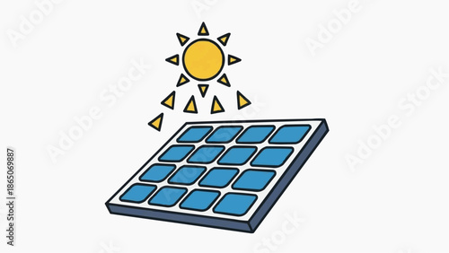 Iconic illustration showcasing a solar panel harnessing clean energy from the radiant sun, symbolizing sustainable technology and environmental responsibility for a greener future