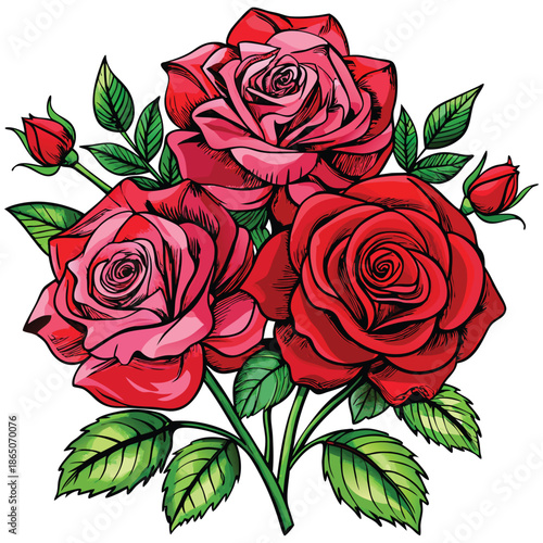 Red Rose Bouquet Floral Illustration Vector