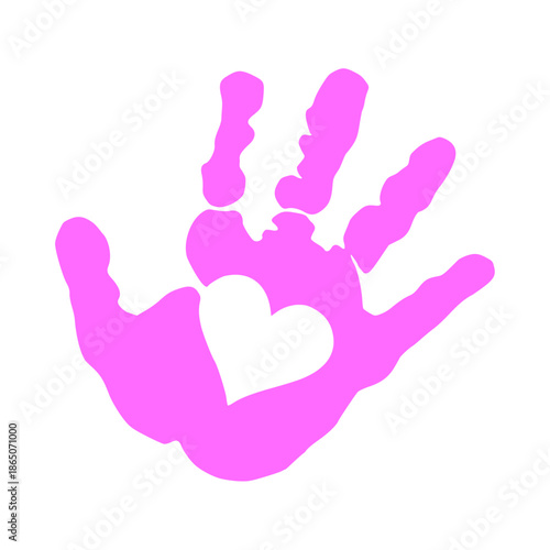 Vibrant Pink Handprint Graphic with Heart Shape Symbolizing Love, Compassion, and Unity for Charity and Community Support Initiatives