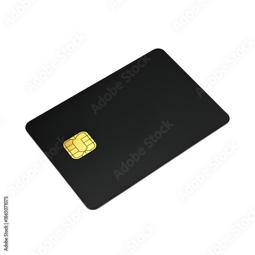 3D Realistic Black Glossy Credit Card with Gold Chip Isolated on White