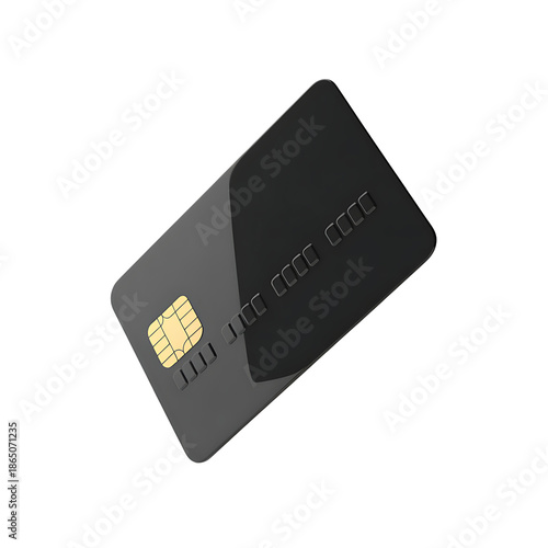 3D Realistic Black Glossy Credit Card with Gold Chip Isolated on White