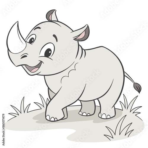 Baby Rhinoceros Outline Illustration for Coloring