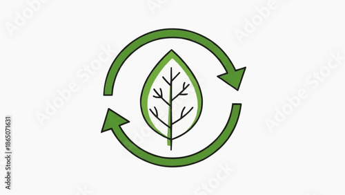 Sustainable Recycling Cycle Symbol with Green Leaf Icon in Eco-Friendly Environmental Concept Illustration