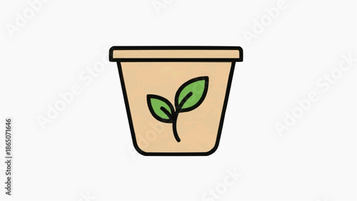 Illustration of a small seedling growing in a biodegradable pot, representing growth and sustainability in gardening