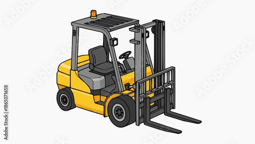 Industrial Forklift Illustration Showing Heavy Machinery Equipment in Warehouse Environment from Side View