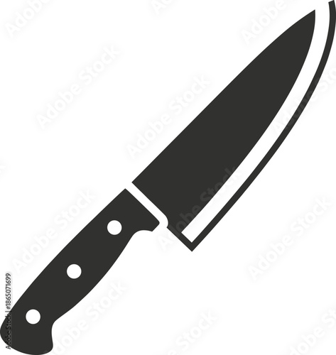 Silhouette chef’s knife icon with broad blade and riveted handle for kitchen use and food preparation