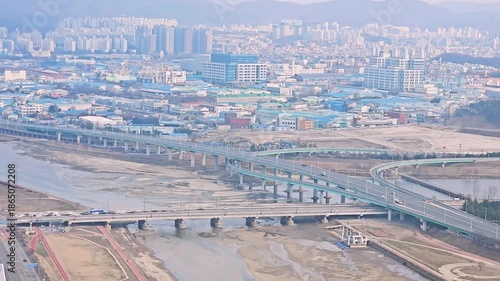 Daejeon, South Korea - 1 Feb, 2024 : Aerial view of near Hanbit Tower