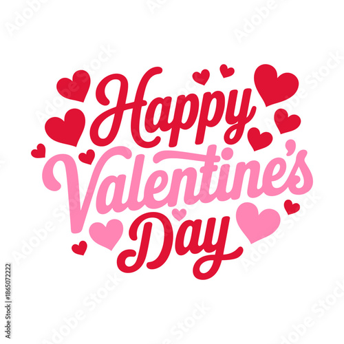 Valentine's day background with pink heart and typography of happy valentines day. Valentine holiday text design with rose color doodle heart for wallpaper, flyer, invitation, poster, banner, header