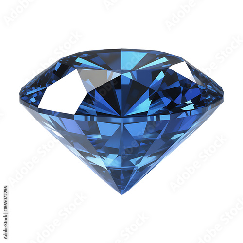 Realistic 3D Blue Diamond Sapphire Gemstone Isolated on White Background