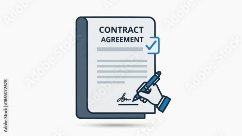 Signing Contract Agreement with Pen on Document Illustration Showing Legal Business Process and Official Signature Concept