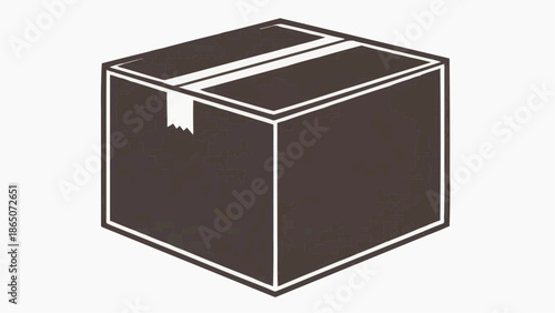 Closed cardboard box package isolated on white background, delivery concept, front view, simple graphic illustration